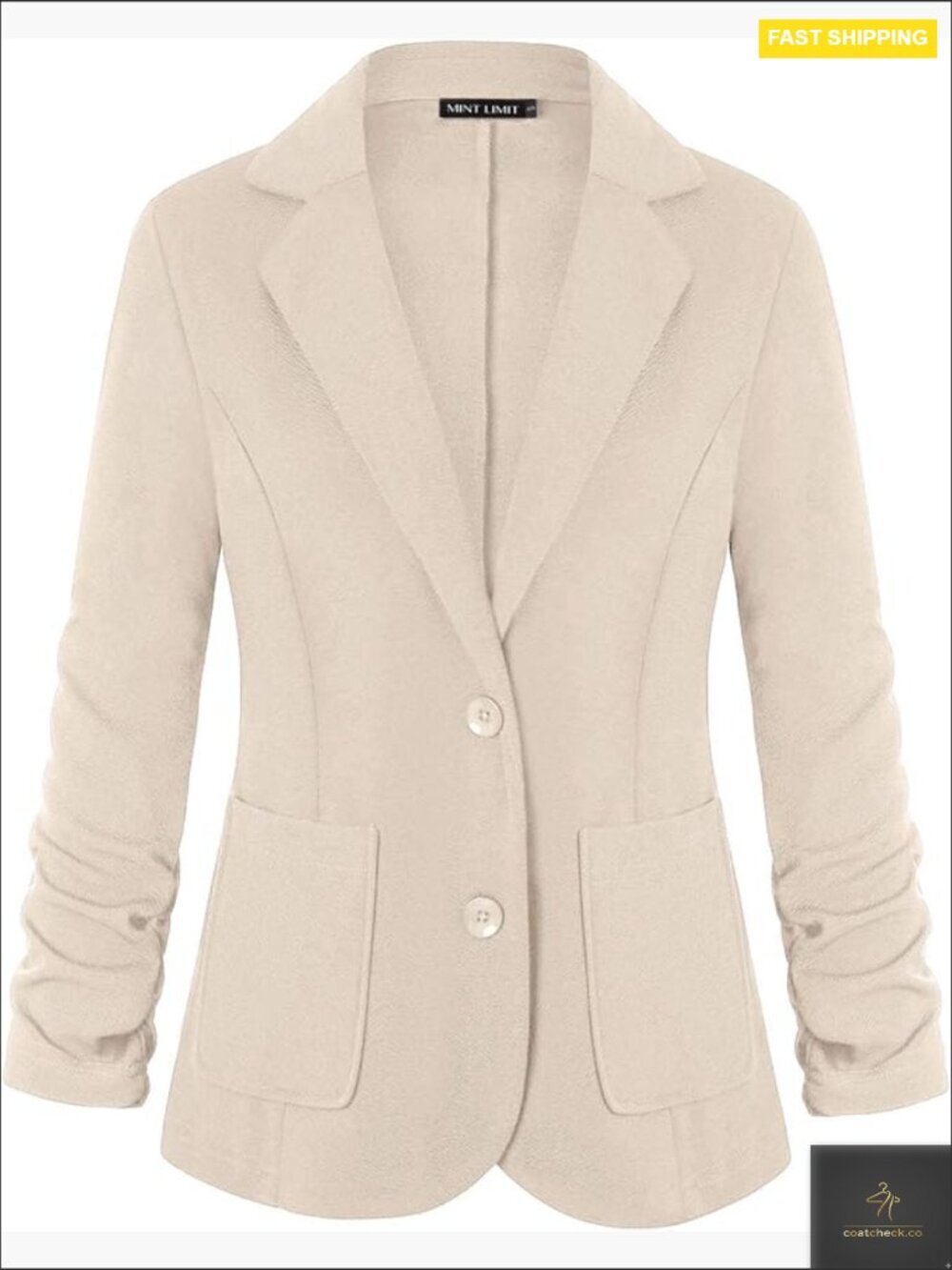 Ruched Sleeve Blazer Slim Fit Office Work Professional Button Front Jacket